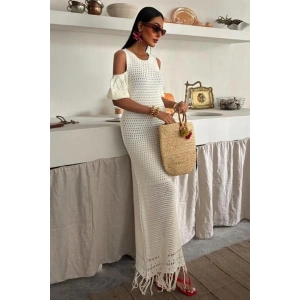 Omuz Detaylı Etek Ücü Püsküllü Triko Elbise 2862