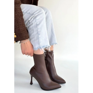 Orjen Kahverengi Cilt Streç Topuklu Bot