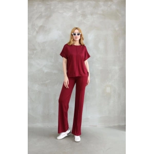 Osy Modal Yumuşak Dokulu Kumaş Bisiklet Yaka Kısa Kollu Takım - Bordo