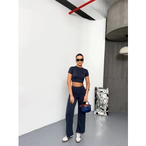 Osy Modal Yumuşak Dokulu Kumaş Kısa Kollu Crop Alt Ispanyol Paça Pantalon Ikili Takım - Füme