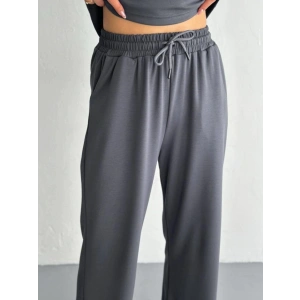 Osy Modal Yumuşak Dokulu Kumaş Kısa Kollu Yakalı T-shirt Pantalon Ikili Takım- Antrasit