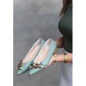 Popi Mint Yeşili Cilt Zincirli Babet Ayakkabı