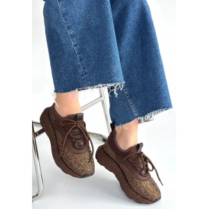 Rimay Kahverengi Cilt Boncuk İşlemeli Spor Ayakkabı