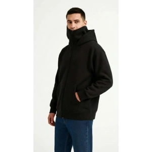 Samuray Ninja Çift Kapüşonlu ZIP Fermuarlı Kanguru Cepli Tam Fermuarlı Hoodie Sweatshirt - Siyah
