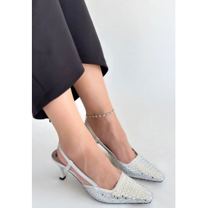 Sione Gümüş Cilt Topuklu Ayakkabı