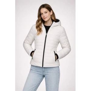 Şişme Kapüşonlu Fermuarlı Mont Su Itici Kapitone Astarlı Kumaş Cepli Kışlık Rahat Kalıp - Krem