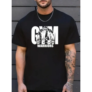 Sporda Günlük Hayata Giyilebilir GYM Baskılı Oversize Bisiklet Yaka Erkek T-shirt - Siyah