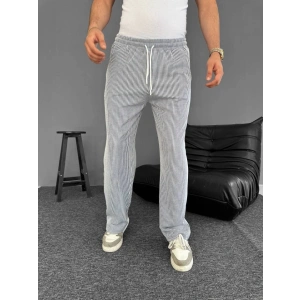 Su Yolu Çizgili Cepli Pantalon - Gri