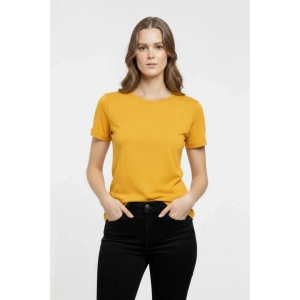 T-Shirt Bisiklet Yaka Slim Fit Likralı Tişört Günlük Basic Body - Sarı