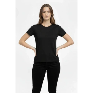 T-Shirt Bisiklet Yaka Slim Fit Likralı Tişört Günlük Basic Body - Siyah