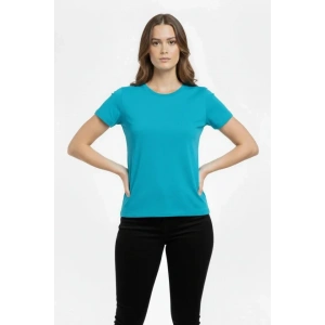 T-Shirt Bisiklet Yaka Slim Fit Likralı Tişört Günlük Basic Body - Turkuvaz