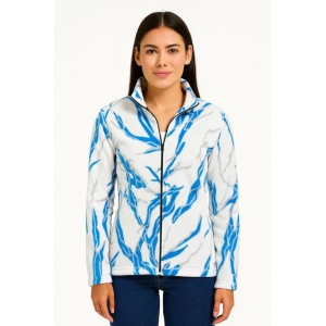 Tam Fermuarlı Desenli Polar Sweat Lightning Desen Yakalı, Uzun Kollu, Oversize Rahat Kalıp - Beyaz