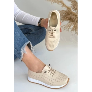 Tone Bej Cilt Bağcıklı Spor Ayakkabı