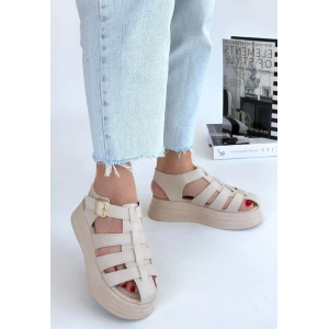 Toten Bej Cilt Kemerli Sandalet