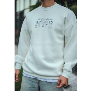 Üç İplik Bisiklet Yaka Baskılı SweatShirt - Beyaz