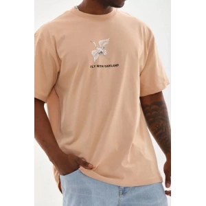 Unisex Baskılı Oversize T-Shirt - Bej