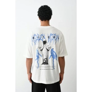 Unisex Baskılı Oversize T-Shirt - Beyaz