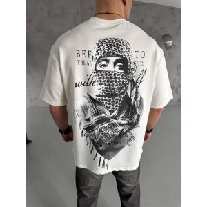 Unisex Baskılı Oversize T-Shirt - Beyaz