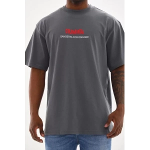 Unisex Baskılı Oversize T-Shirt - Füme