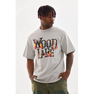 Unisex Baskılı Oversize T-Shirt - Gri