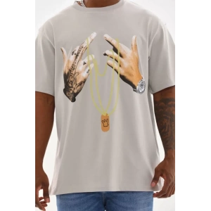 Unisex Baskılı Oversize T-Shirt - Gri