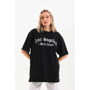 Unisex Baskılı Oversize T-Shirt - Siyah