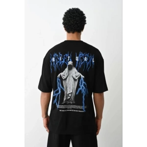 Unisex Baskılı Oversize T-Shirt - Siyah