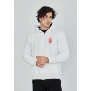 Unisex Baskılı Tam Fermuarlı Kapşonlu SweatShirt - Beyaz
