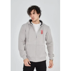Unisex Baskılı Tam Fermuarlı Kapşonlu SweatShirt - Boyalı Gri