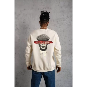Unisex Bisiklet Yaka Baskılı Oversize Sweatshirt - Beyaz