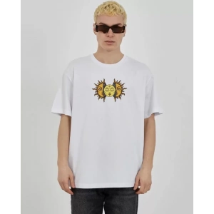 Unisex Bisiklet Yaka Baskılı Oversize T-Shirt - Beyaz