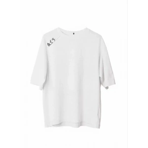 Unisex Bisiklet Yaka Baskılı Oversize T-Shirt - Beyaz