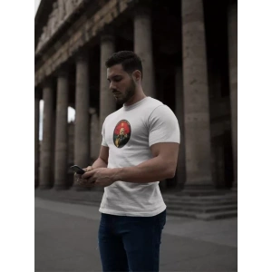 Unisex Bisiklet Yaka Baskılı Oversize T-Shirt - Beyaz