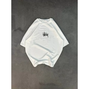 Unisex Bisiklet Yaka Baskılı Oversize T-Shirt - Beyaz