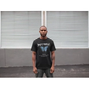 Unisex Bisiklet Yaka Baskılı Oversize T-Shirt - Siyah