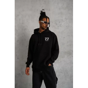 Unisex Kapşonlu Baskılı Sweetshirt - Siyah