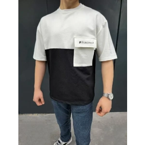 Unisex Torba Cep Detaylı  Parçalı T-Shirt - Siyah