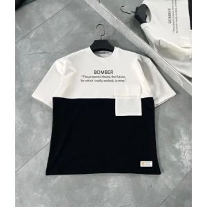 Unisex Torba Cep Detaylı  Parçalı T-Shirt - Siyah