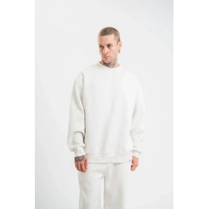 Unisex Uzun Kol Bisiklet Yaka Yıkamalı SweatShirt - Beyaz