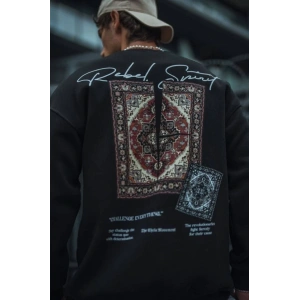 Uzun Kol Bisiklet Yaka Baskılı SweatShirt - Siyah