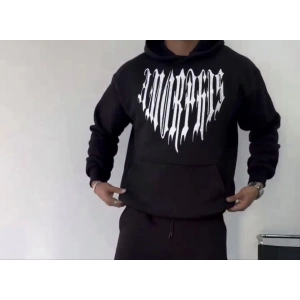 Uzun Kol Kapşonlu Baskılı SweatShirt - Siyah