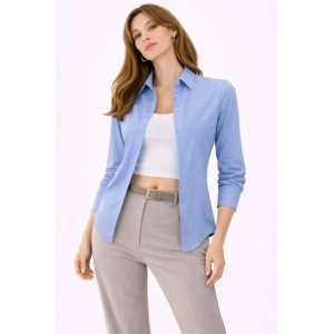 Uzun Kollu Gömlek Düğmeli Klasik Yaka Günlük Ve Ofis Şıklığına Uygun - Mavi