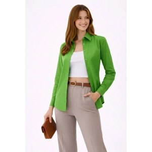 Uzun Kollu Gömlek Düğmeli Klasik Yaka Günlük Ve Ofis Şıklığına Uygun - Yeşil