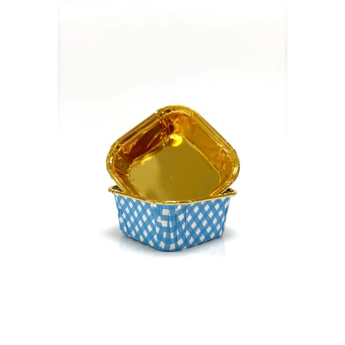 MUFFİN KEK KAPSÜLÜ KARE (PÖTİKARE MAVİ-GOLD)
