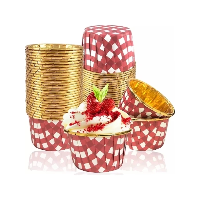MUFFİN KEK KAPSÜLÜ (KIRMIZI PÖTİKARE DESENLİ-GOLD)