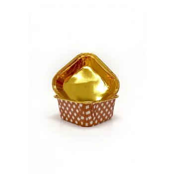 MUFFİN KEK KAPSÜLÜ KARE (KIRMIZI PÖTİKARE DESENLİ-GOLD)