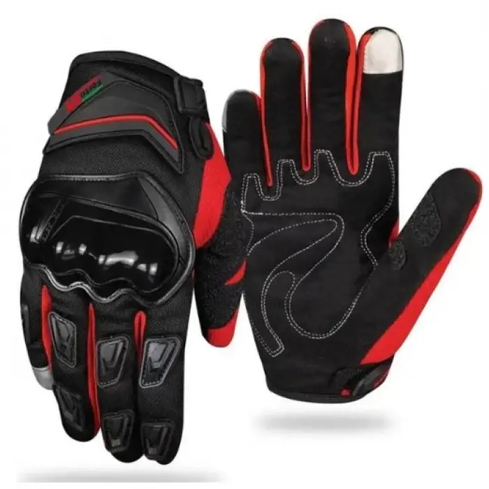 MOTOSİKLET ELDİVEN TEX FORTE GT RS1903 mevsimlik KORUMALI SİYAH / KIRMIZI