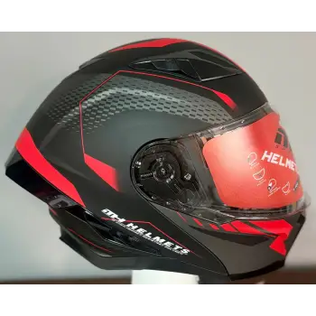 MH ÇENE AÇILIR KASK MAT SİYAH KIRMIZI