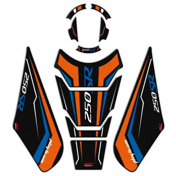 GP KOMPOZİT CF MOTO 250 SR 2020 -2024 UYUMLU TANKPAD SETİ TURUNCU - MAVİ