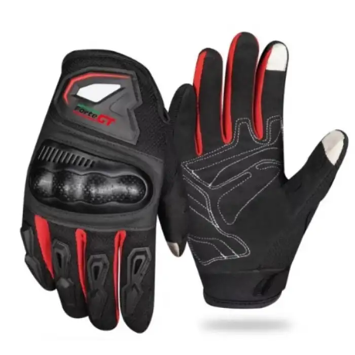 MOTOSİKLET ELDİVEN TEX FORTE GT RS02 KORUMALI SİYAH / KIRMIZI